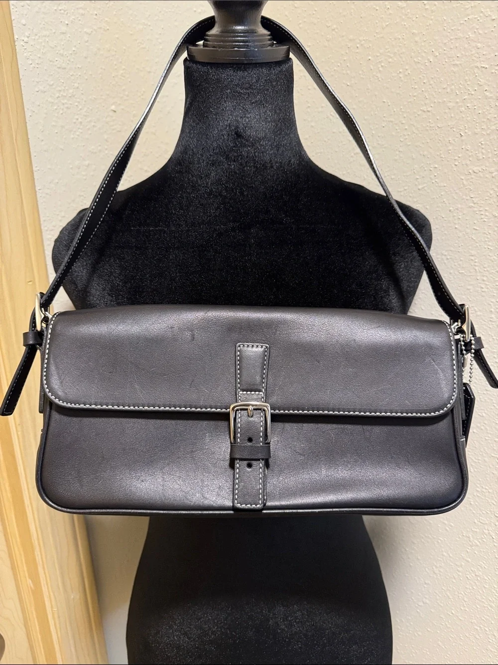 Classic Black Leather Shoulder Bag